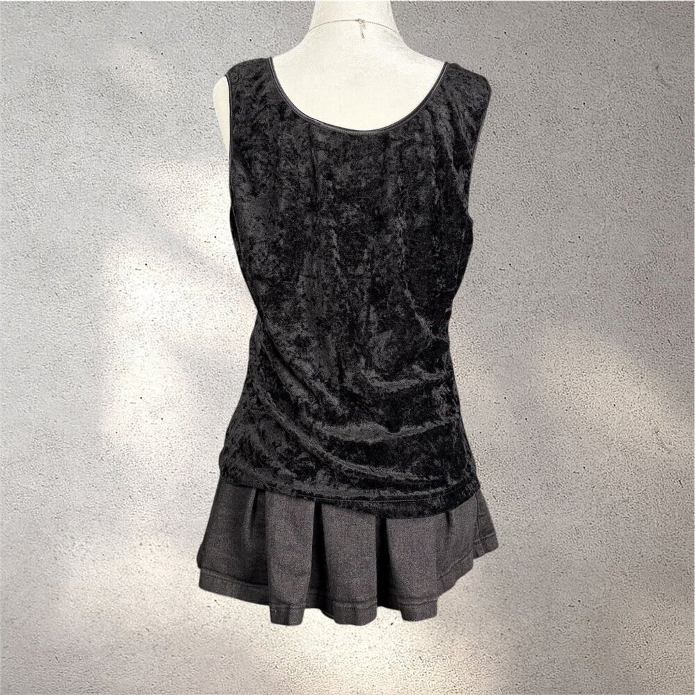 Whimsygoth Y2K Crushed Velvet Tank Women's S Black Floral Sequins Camisole EUC - Picture 2 of 9